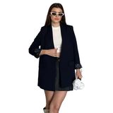 Kadın Leopar Astarlı Blazer Ceket Şal Yaka Casual Blazer Ceket (Lacivert, M)