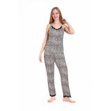 Kadın Leopar Desen Dantelli İp Askılı Örme Yazlık Pijama Takımı (Leopar, XL)