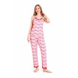 Kadın Leopar Desen Dantelli İp Askılı Örme Yazlık Pijama Takımı (Pembe, XL)