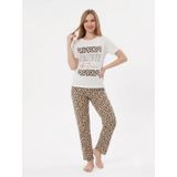Kadın Leopar Desenli Believe Baskılı Pijama Takımı