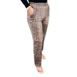 Kadın Leopar Desenli Parlak Dokuma Pantolon, Tesettür Giyim - Kahverengi Asel-F3085 / 38-40