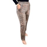 Kadın Leopar Desenli Parlak Dokuma Pantolon, Tesettür Giyim - Kahverengi Asel-F3085 / 42-44