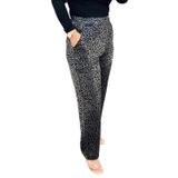 Kadın Leopar Desenli Parlak Dokuma Pantolon, Tesettür Giyim - Siyah Asel-F3085 / L/XL