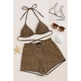 Kadın Leopar Desenli Şortlu Belden Ve Boyundan Bağlamalı Bikini T