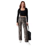 Kadın Leopar Desenli Straıght Jeans Kahverengi 46