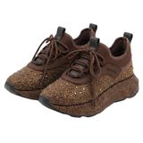 Kadın Leopar Desenli Taşlı Sneaker Kahverengi Platform Spor Ayakkabı Ortopedik İç Taban Topuk Dikeni Kalın Taban (Kahverengi Boncuk, EU Ayakkabı Beden Sistemi, Yetişkin, Kadın, Sayısal, Orta, 38)