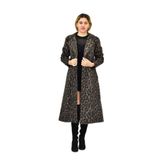 Kadın Leopar Desenli Uzun Kaşe Kaban BGL-ST04114 ANTRASİT 42