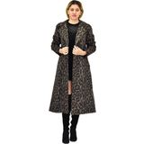 Kadın Leopar Desenli Uzun Kaşe Kaban BGL-ST04114