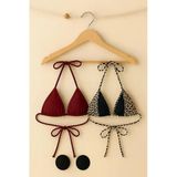 Kadın Leopar Desenli Ve Bordo Minimal Kesim Üçgen Bikini Üstü – Modern Ve Şık Tasarım