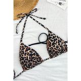 Kadın Leopar Desenli ve Siyah Minimal Kesim Üçgen Bikini Üstü - S - M - Çok Renkli