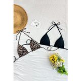 Kadın Leopar Desenli ve Siyah Minimal Kesim Üçgen Bikini Üstü