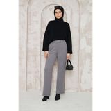 Kadın Likralı Cırt Kapama Gri Geniş Paçalı Rahat Pantolon - 36