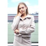 Kadın Likralı Kaşe Kumaş Yakalı Cep Kapaklı Uzun Kol Düğmeli Kısa Blazer Ceket Kaban-Şampanya - 40