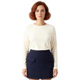 Kadın Likralı Penye Süprem Kayık Yaka Uzun Kollu Crop Üst Kaliteli Şık Rahat Modern Zarif Günlük_Taş-2XL