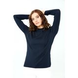 Kadın Likralı Uzun Kol Basic Yarım Balıkçı Bluz K.Lacivert - 2XL - Koyu Lacivert