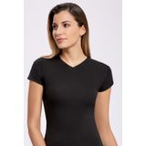 Kadın Likralı V Yaka Kadın T-Shirt Siyah