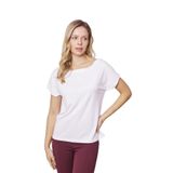 Kadın Likrasız Şık Span Kumaş Kayık Yaka Önü Dikişli Düşük Omuzlu T-shirt Bluz-Beyaz