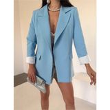 Kadın Lila Astarlı Blazer Ceket Kol Içi Çizgili Katlama Detaylı - Mavi - Regular Fit
