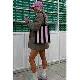 Kadın Lila Stripes Örgü Tote Omuz Çantası