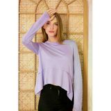 Kadın Lila ,yumuşak, Parmak Eldiven Detaylı, Asimetrik Pliseli Salaş Basic Spor Yoga Bluz 3459231