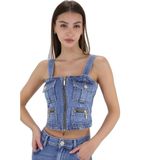 Kadın Logolu Yuvarlak Yaka Crop Mavi Bluz UA4089DS059-78569