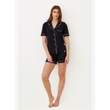 Kadın Luxury Düğmeli Şortlu Pijama Takımı Siyah
