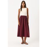 Kadın Lyocell (Tencel™) Premium Midi Etek - Bordo BORDO