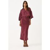 Kadın Lyocell (Tencel™) Saten Midi Etek - Bordo BORDO