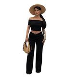 Kadın Madonna Yaka Crop Tişört-Bol Paça Alt Cotton Kaşkorse Takım Siyah M