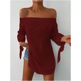 Kadın Madonna Yaka Kol Detaylı Bordo Elbise - 2XL
