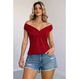 Kadın Madonna Yakalı Büzgü Detaylı Sandy Bluz - Kırmızı / 2Xl-3Xl