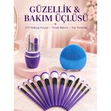 Kadın Makyaj Ve Kişisel Bakım Seti 12 Parça Makyaj Fırçası Silikon Yüz Temizleyici Manikür Pedikür Tırnak Seti