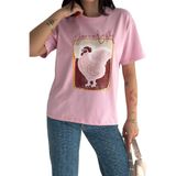 Kadın Marrakesh Baskılı Oversize T-Shirt – Siyah Tavuk Desenli Basic Tişört, pembe, l