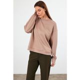 Kadın Mary Bisiklet Yaka Yumuşak Dokulu Basic Sweatshirt (CUPRO) - Vizon VİZON