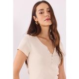 Kadın Matilda Düğme Detaylı Vücuda Oturan Tişört%100 Pamuk - Taş TAŞ