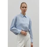 Kadın Mavi Beyaz Çizgili Oversize Gömlek | Dantel Detaylı | %100 Pamuk - Standart