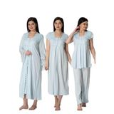 Kadın Mavi Hamile Lohusa 4'lü Sabahlık Pijama Gecelik Set, XL, B5015EF-19804IGP2715494