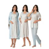 Kadın Mavi Hamile Lohusa Sabahlık Gecelik Pijama Takım 4'lü Set, S, B8016EF-19804IGP2716720
