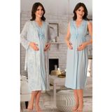 Kadın Mavi Hamile Lohusa Sabahlık Ve Gecelik Takım, 2XL, EF8035EF-19804IGP260013