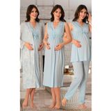 Kadın Mavi Hamile Lohusa Sabahlıklı Gecelik Pijama Takımı 4'lü Set, L, Effortt8036-19804IGP27168333