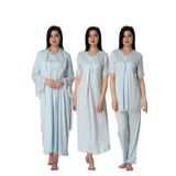 Kadın Mavi Hamile Lohusa Sabahlıklı Gecelik Pijama Takımı 4'lü Set, S, Effortt5036-19804IGP27193378