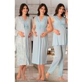 Kadın Mavi Hamile Lohusa Sabahlıklı Gecelik Pijama Takımı 4'lü Set, S, Effortt8036-19804IGP27168331