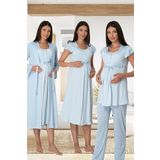 Kadın Mavi Hamile Lohusa Sabahlıklı Gecelik Ve Pijama Takım Set, S, B6016EF-869BST0009790