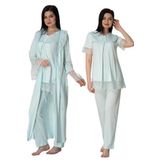 Kadın Mavi Hamile Lohusa Sabahlıklı Pijama Takımı 3'lü Set, 2XL, ES5044EF-869DST0015243