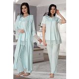 Kadın Mavi Hamile Lohusa Sabahlıklı Pijama Takımı 3lü Set (Mavi/S)-ES5044EF-19804IGP254535