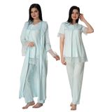 Kadın Mavi Hamile Lohusa Sabahlıklı Pijama Takımı 3'lü Set, XL, ES5044EF-19804IGP254632