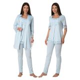 Kadın Mavi Hamile Lohusa Sabahlıklı Pijama Takımı, M, BS6034EF-89D0018312212