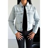 Kadın Mavi Kar Jean Denim Regular Kalıp Cepli Düğmeli Kot Ceket DİANA-5005 - Kar Yıkama - Mavi - S