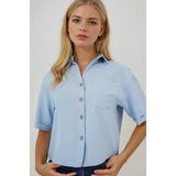 Kadın Mavi Keten Görünümlü Crop Gömlek HZL25S-BD1203391 - 38