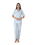 Kadın Mavi Pamuklu Önden Düğmeli Pijama Takımı, M, EF8067-198IGP100771